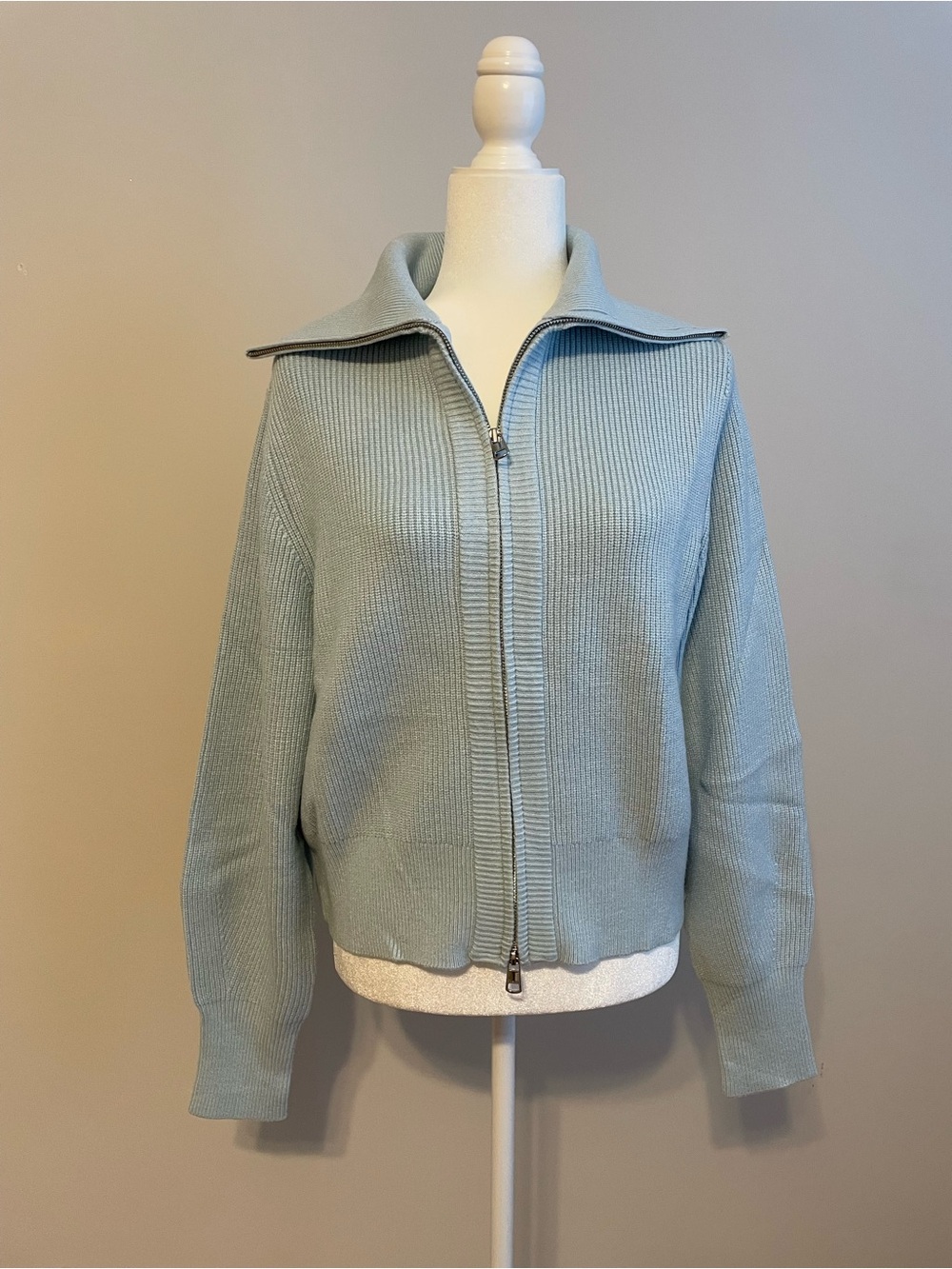 Varley Light Aqua Blue Ribbed Zip Sweater Jacket